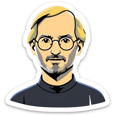 Steve Jobs with blonde hair and a nifty shirt, sticker style sticker