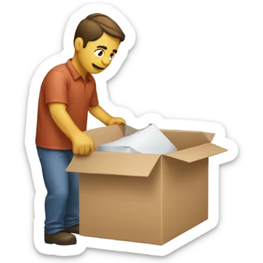 a man packing an item to a box sticker