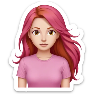  Uma mulher ruiva com olhos castanhos cabelo longo uma camiseta rosa   sticker