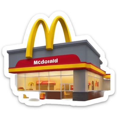 “McDonald’s store with the iconic golden arches, a red and yellow color scheme, and a simple, recognizable design that captures the essence of a fast food restaurant.” sticker