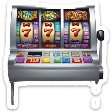 Slot machine labeled "Mr Mrs slots" sticker