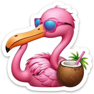 a flamingo with sunglasses and drinking a coconut, very beach summer vibes sticker