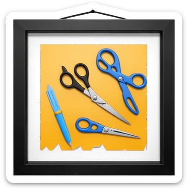 Représente moi une création de maquette avec des ciseaux du papier du scotch du fil etc sticker