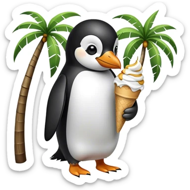 ￼A penguin eating ice cream on a palm tree sticker