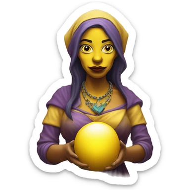 YELLOW COLORED SKIN female fortune teller in simpsons style front view holding a ball  sticker