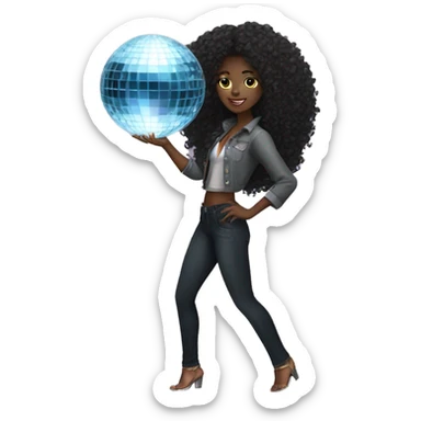 Black girl with long curly hair and a disco ball sticker