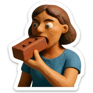 woman eating a brick sticker