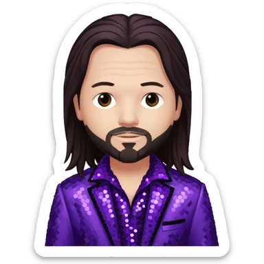 Jonathan Davis with long dark brown hair, purple sequin outfit sticker