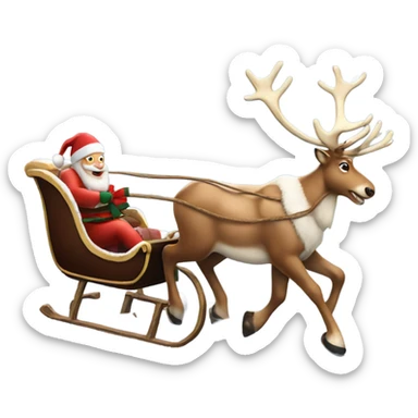 Realistic Reindeer pulling a Christmas sleigh through the snow  sticker