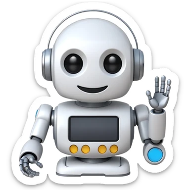 robot cartoon simple kid toy white innocent funny gudget chatGPT friendly smiley round adorable musical sticker