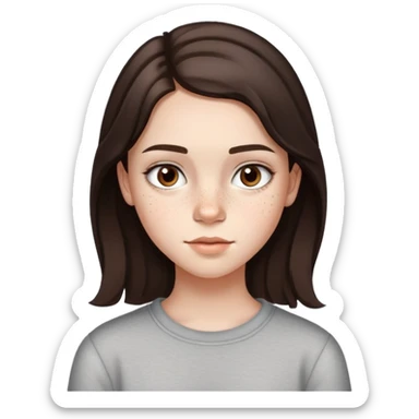 13 year old girl with mid length dark brown hair with minimal highlights, freckles, big forehead and nice lips sticker