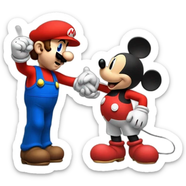 super mario and mickey mouse shaking their hands sticker