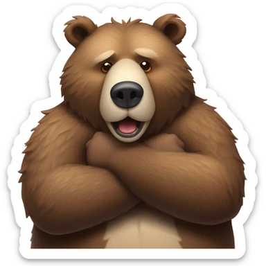 Grizzly bear hugging a cow sticker