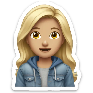 blonde girl in torn blue jeans and a gray sweatshirt sticker