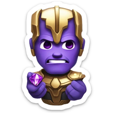 Thanos holding small glowing purple crystal, iOS emoi style art  sticker