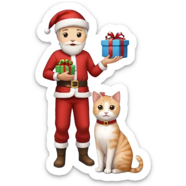 man houd kat vast en staat op dak met cadau`s sticker