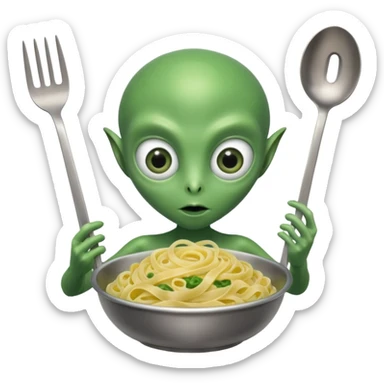 alien holding pasta sticker