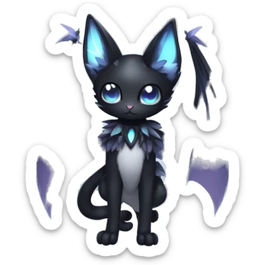 Shiny Shy Cool Black beautiful fantasy Kawaii Ethereal Sona Fakemon-cat-animal with bat-wings-ears Full Body sticker
