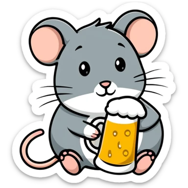 Funny mouse relaxing with a beer mug sticker