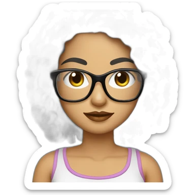 woman peach skin long black hair square glasses on laptop sticker