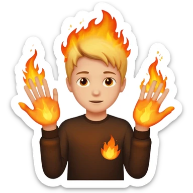 A boy with no hands fire instead made out of fire sticker