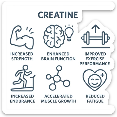 Create a beautiful infographic showing all the effects of creatine using symbols. sticker