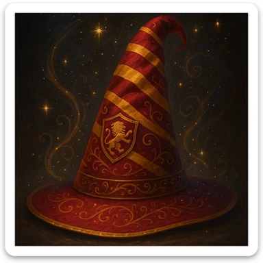 wizard hat with Gryffindor colors, Harry Potter theme, enchanting look sticker