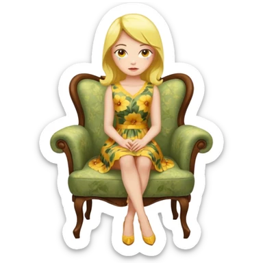 a woman with yellow skin sitting on a chair sticker