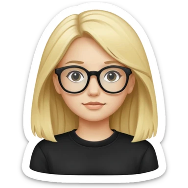 girl with black sweatshirt, blonde hair long , and black glasses  sticker