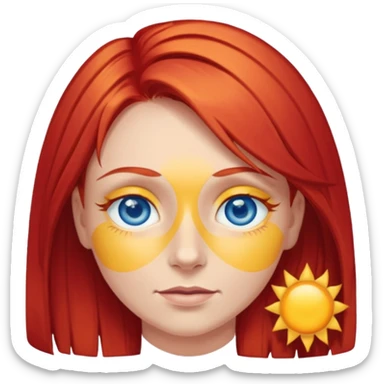 wendy thomas  the clown from gta rp nopixel she has a blue sun on her right eye with three yellow lines below her right eye and bove her left eye. she has bright red hair and light blue eyes sticker