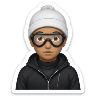 skier with black goggles hoodie and face mask looking stylish like an underground rapper sticker