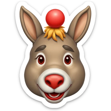 A donkey whis a red clown nose sticker