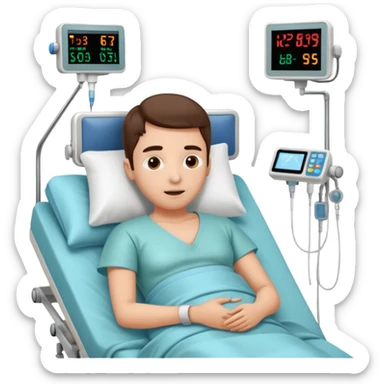 a patient waking up before a surgery, with monitors etc. A PATIENT NOT A DOCTOR sticker