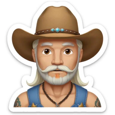 muscular tattooed on face and mustached cowboy long white hair and beard  sticker