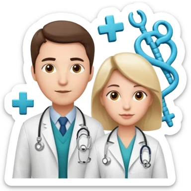 Female doctor and male doctor with medical symbols sticker