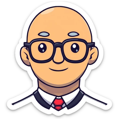 bald man with glasses, head sparkling and bright sticker