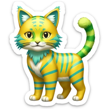 Shiny Green and Yellow Electrike-Sprigatito-Bobcat-Amaura-Aurorus-Shiny-glorp-cat-fusion (full body) sticker