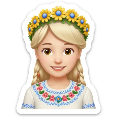 Ukrainian girl in a white embroidered shirt with a flower crown on her head sticker