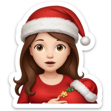 Woman pregnant long  brown hair wirh santa hat "Posing  sticker