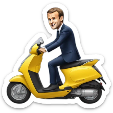 Emmanuel Macron en train de cabrer sur un scooter sticker
