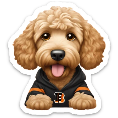 Goldendoodle wearing bengals hoodie sticker