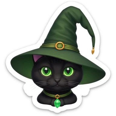 Back cat wearing witches hat sticker