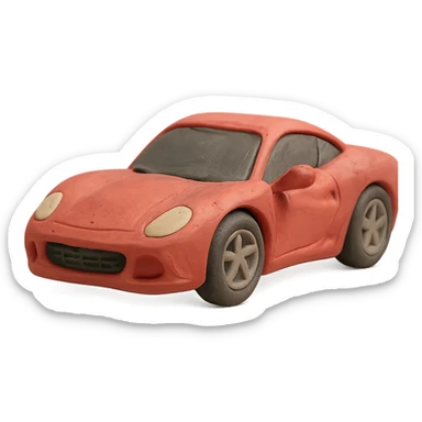 claymation style Ferrari sports car with visible fingerprints and pastel red color sticker