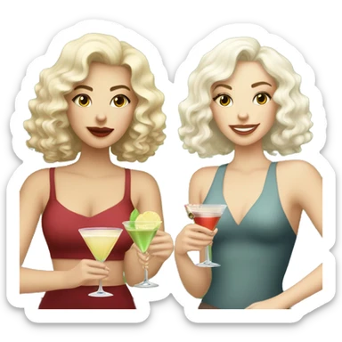 White brunette girl, white blonde curly haired girl, and white blonde straight haired girl all drinking martinis sticker
