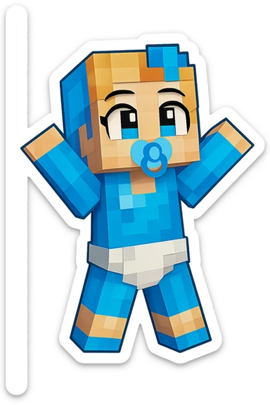 Extract only the Minecraft baby character in blue and white from the image, place it on a transparent background, and keep the original Minecraft cartoon style and appearance. sticker