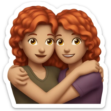 Girl and girl hugging one with red hair and one with brown  sticker