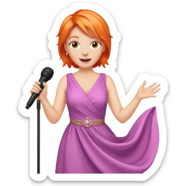 singer, Middle age, orange hair, happy, holding mic, wearing dress sticker