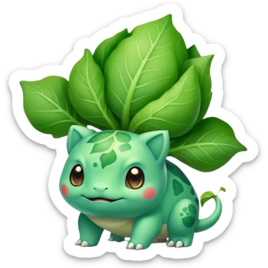 Bulbasaur with a green leafy cabbage-like closed sprout-bulb on back  sticker
