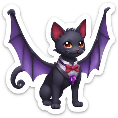 cool kawaii black purple red ethereal fantasy beautiful elegant nargacuga-bat-cat-Fakemon collar harness bow tie and bracers full body sticker