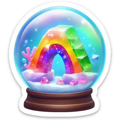 Kawaii rainbow neon bedazzled gemstone in under the sea snow globe  sticker